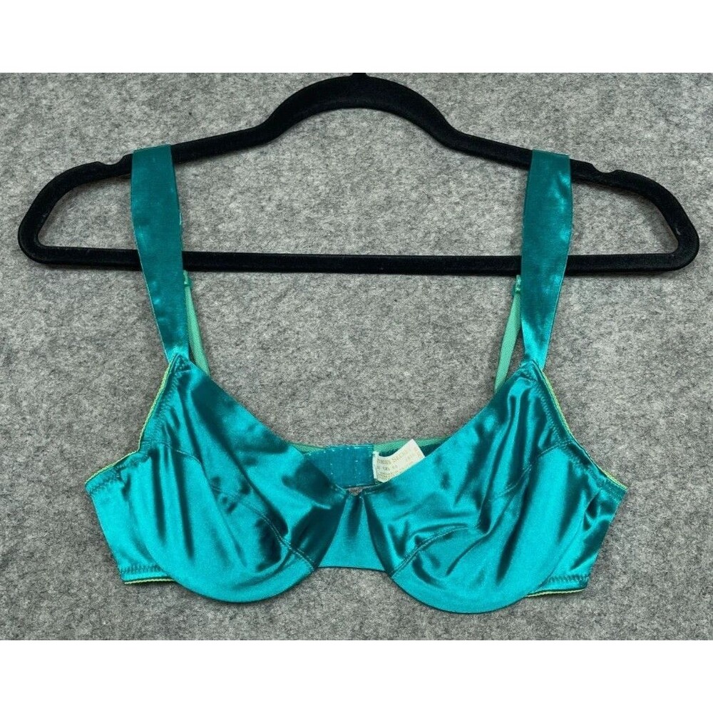 Vintage Victoria's Secret Second Skin Satin Bra Womens 36B Green Gold Label 90s